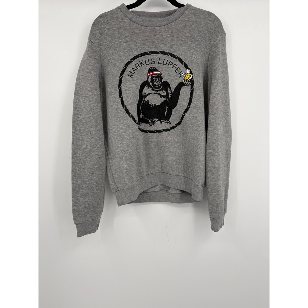 Markus Lupfer Gray Gorilla Banana Embroidered Sweatshirt Small
